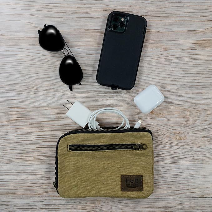 Hide & Drink, Zipper Gear Pouch, Camping Bag, Travel Accessory, Multi-Purpose Bag, Waxed Canvas and Full Grain Leather