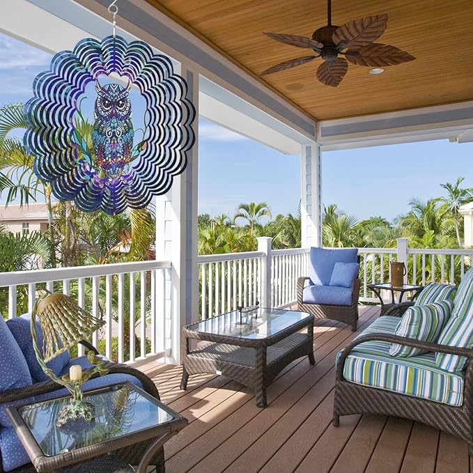 Owl Metal Wind Spinners - Owl Gifts for Women Mom Grandma Wife, Hanging Wind Spinner for Outdoor & Indoor Decorations, 12 inch Wind Spinner for Christmas Ornament Gifts