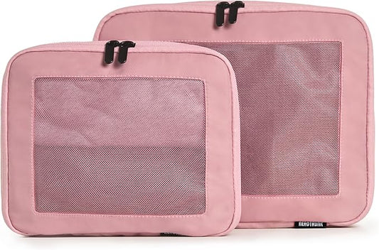 Compression Packing Cubes for Travel - Luggage Organizer Bags - Double Zipper Packing Cubes for Suitcases (2-Pack, Rose)