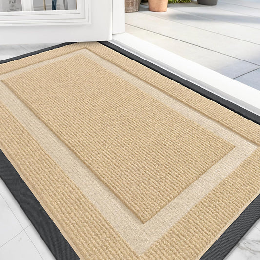 OLANLY Front Door Mat Indoor Outdoor Entrance, Waterproof All-Season, All-Weather Doormat, Sturdy Natural Rubber, Fade Resistant, Low Profile, Easy Clean Patio Porch Entryway Mat, 71x47, Beige