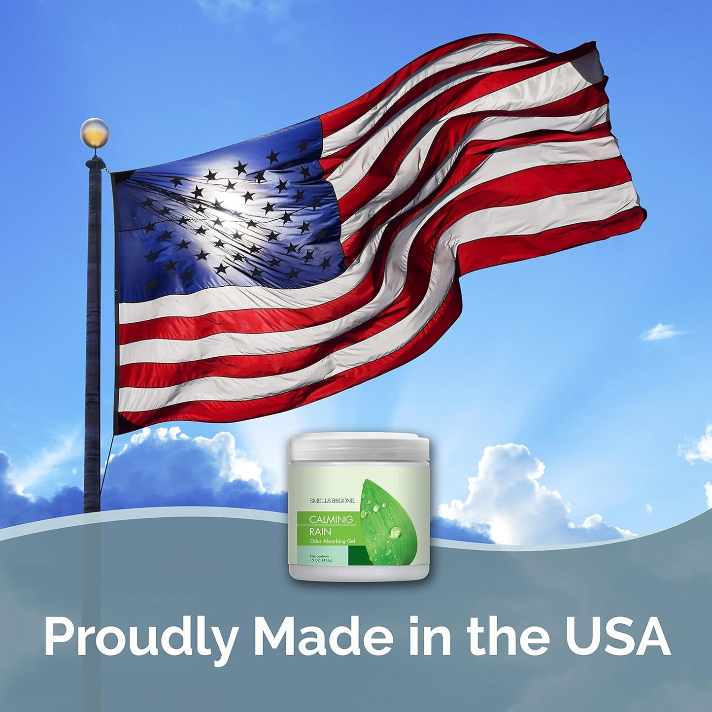 SMELLS BEGONE Air Freshener Odor Absorber Gel - Absorbs Odor from Bathrooms, Cars, Pet Areas, Boats & RVs - Made with Essential Oils - Calming Rain Scent