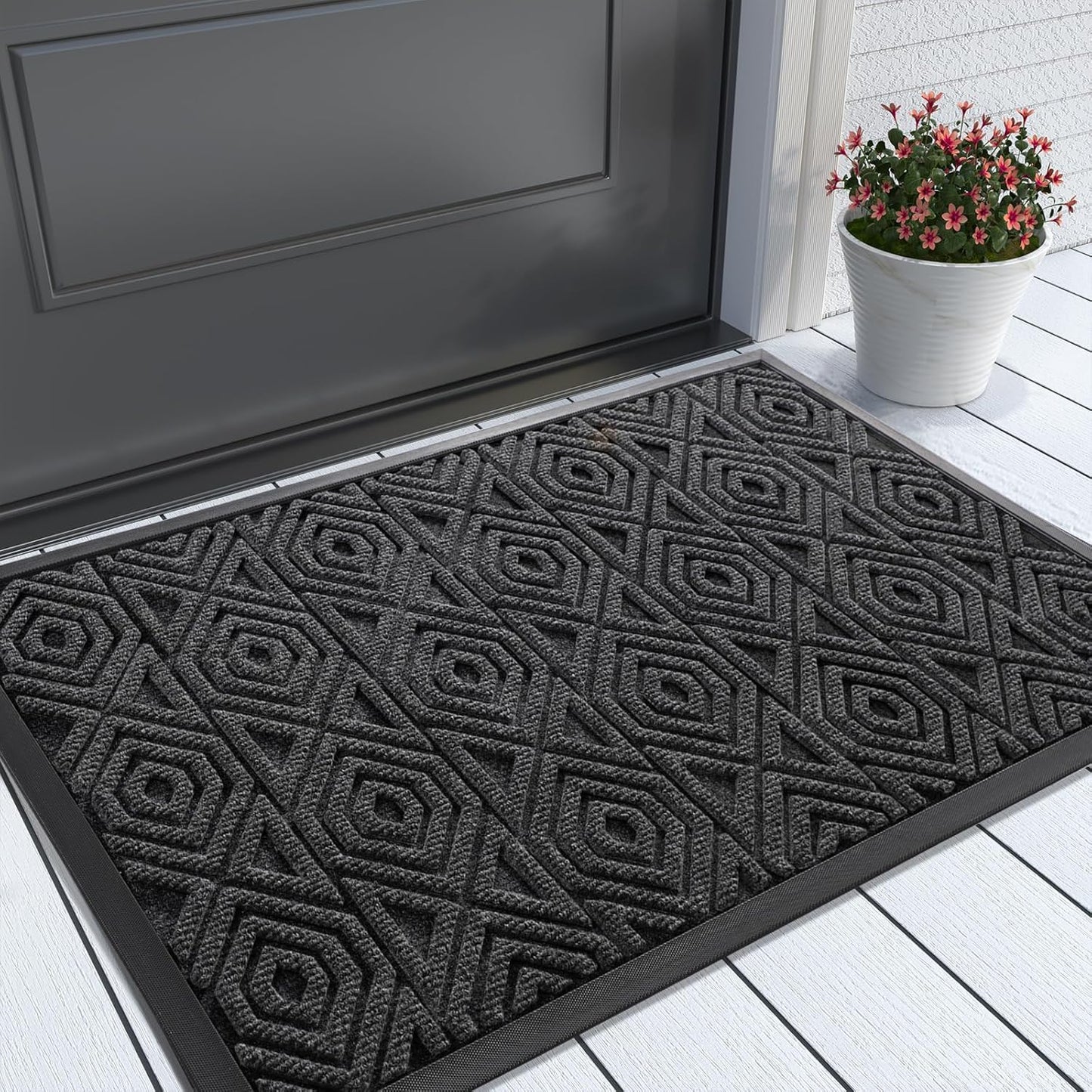 Yimobra Door Mat, Outdoor Indoor Entrance Welcome Mat, Heavy Entry Front Door Mat, Stain & Fade Resistant, Low Profile, Sturdy Rubber, Easy Clean Patio Floor Mat, Waterproof, 29.5 x 17, Black