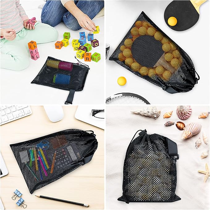 10 PCS With Clips Mesh Drawstring Bags, Portable Nylon Storage Bags for toy,Sports Storage,Outdoor activities etc. (5.9x7.9in)