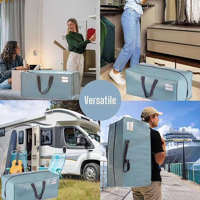 VENO 2 Pack Moving Bags w/Backpack Straps, Heavy Duty, Moving Boxes Alternative, Packing Supplies, Large Storage Totes for Dorm Room Essentials with Zipper for Clothes (Shiny Light Blue, 2 Pack)