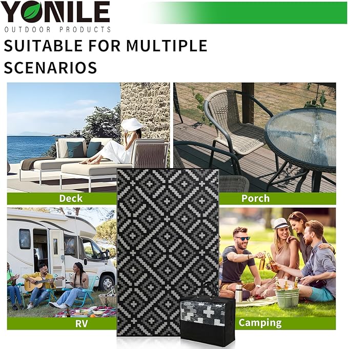 Outdoor Rug 5x8 ft Waterproof, Reversible Outdoor Plastic Straw Rug for Patios Clearance, Outdoor Area Rug Carpet RV Mat for Camping Backyard Deck Porch