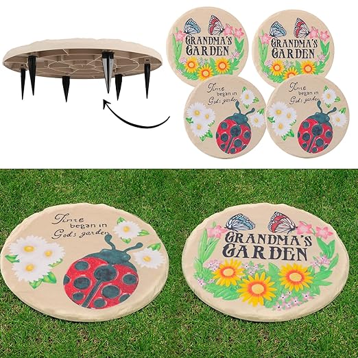 4Pcs Round Butterfly Stepping Stone Outdoor Garden Walkway, Durable Plastic Pavers for Patio, Pathway, and Landscaping, Weatherproof Stepping Stones with Ground Stakes for Easy Installation