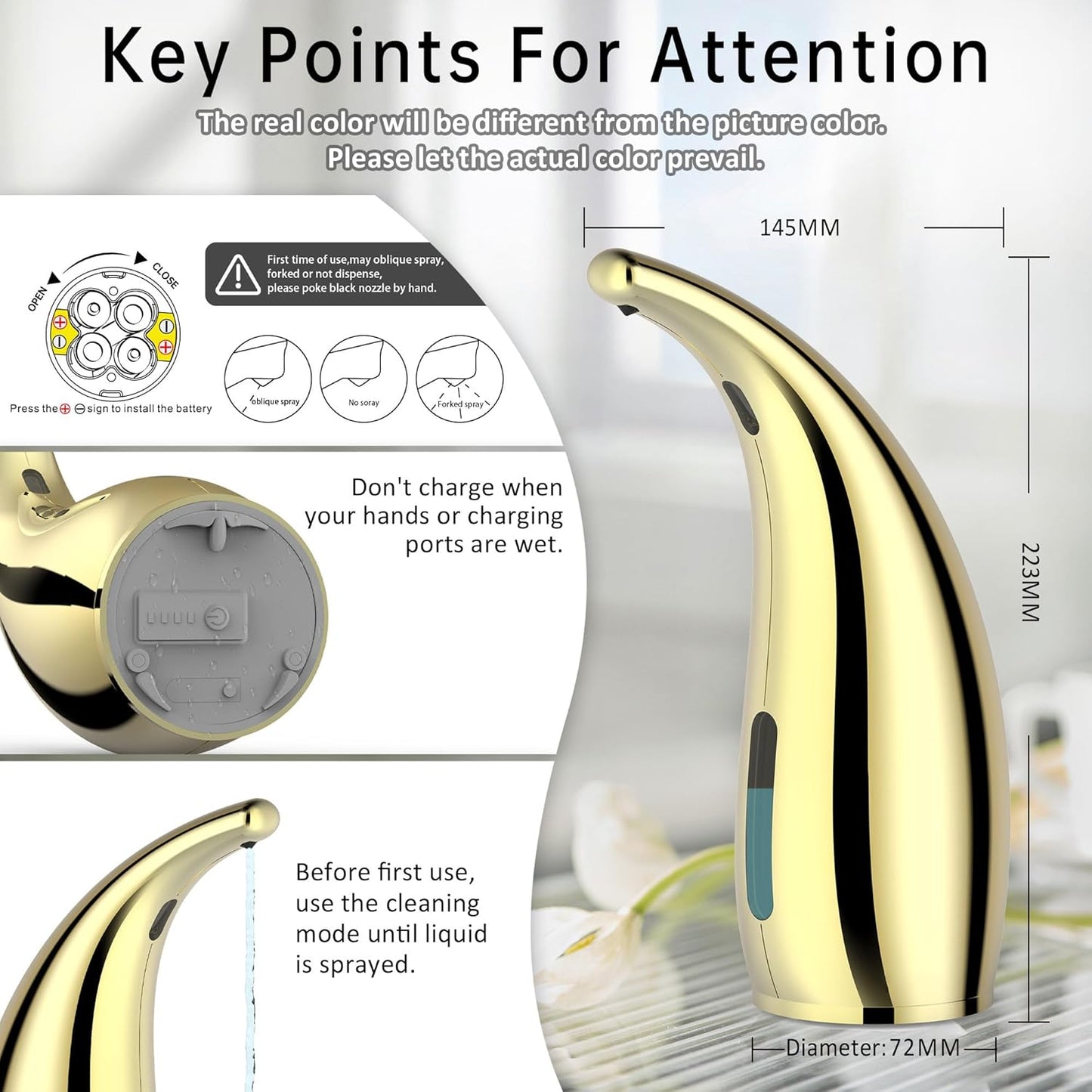 Adjustable Automatic Soap Dispenser Touchless, 4 Adjustable Levels Touchless Sensor Liquid Soap Pump Dispenser，300ml Rechargeable Magnetic Charging Hand Soap Dispenser for Kitchen，Bathroom