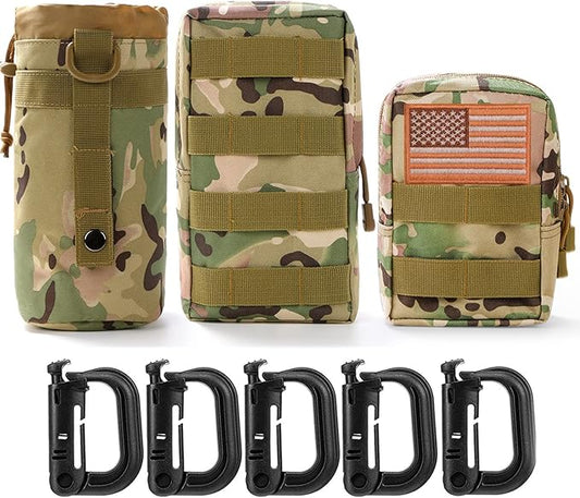 Gogoku 3 Pack Molle Pouch Combo Water Bottle Pouch Holder Tactical Molle Pouches Compact Utility Waist Bag Pack
