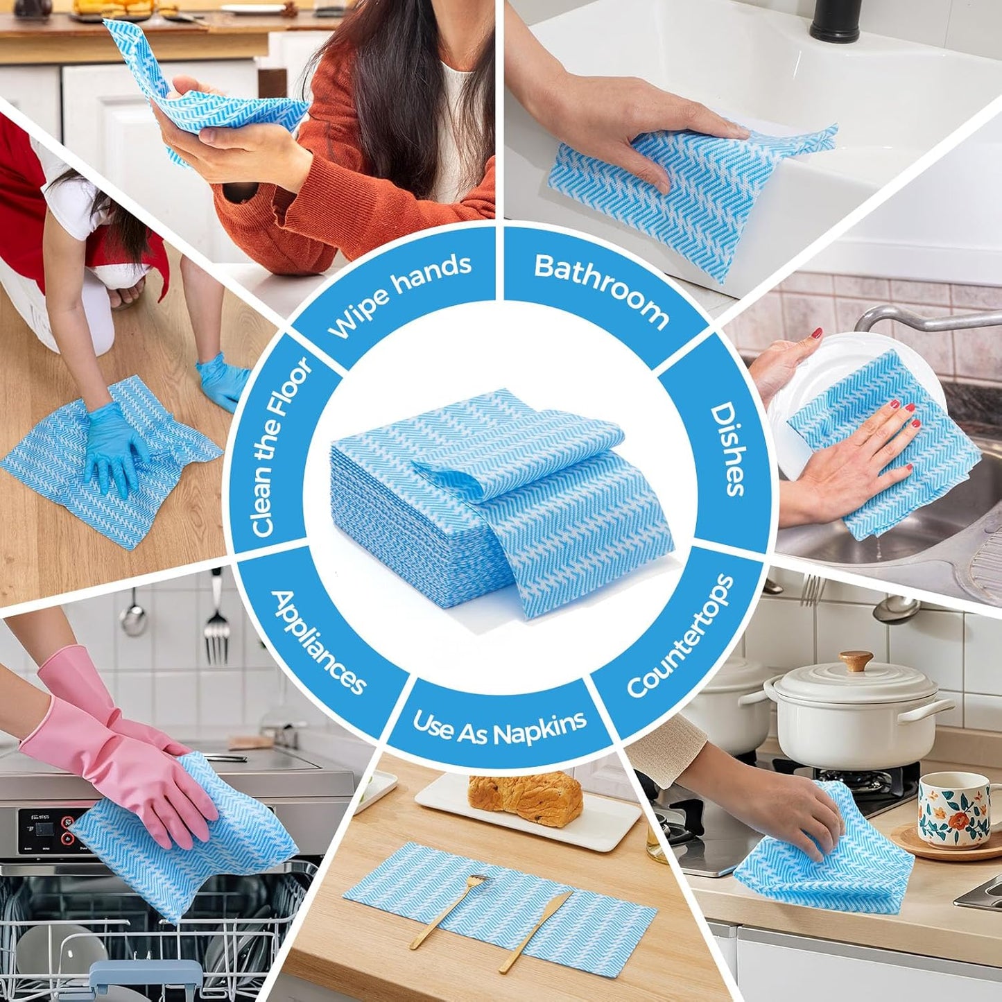 Handi Wipes Reusable Cloths Disposable Cleaning Towels Dry Kitchen Wipes Reusable Dish Towel Washcloths Dry Fast Multi-Purpose Heavy Duty Towels, Thick and Absorbnet 40 Count/Pack, Blue