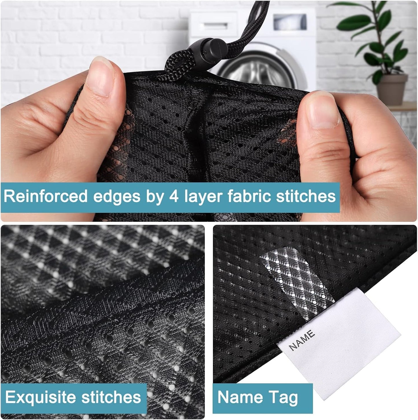 Polecasa Diamond Mesh Laundry Bags, 24 x 36 inches Heavy Duty Mesh Laundry Bag with ID Tag and Drawstring Closure, Large Laundry Hamper Liner, Washable Laundry Bags for Travel, Sports, Dorms (Black)