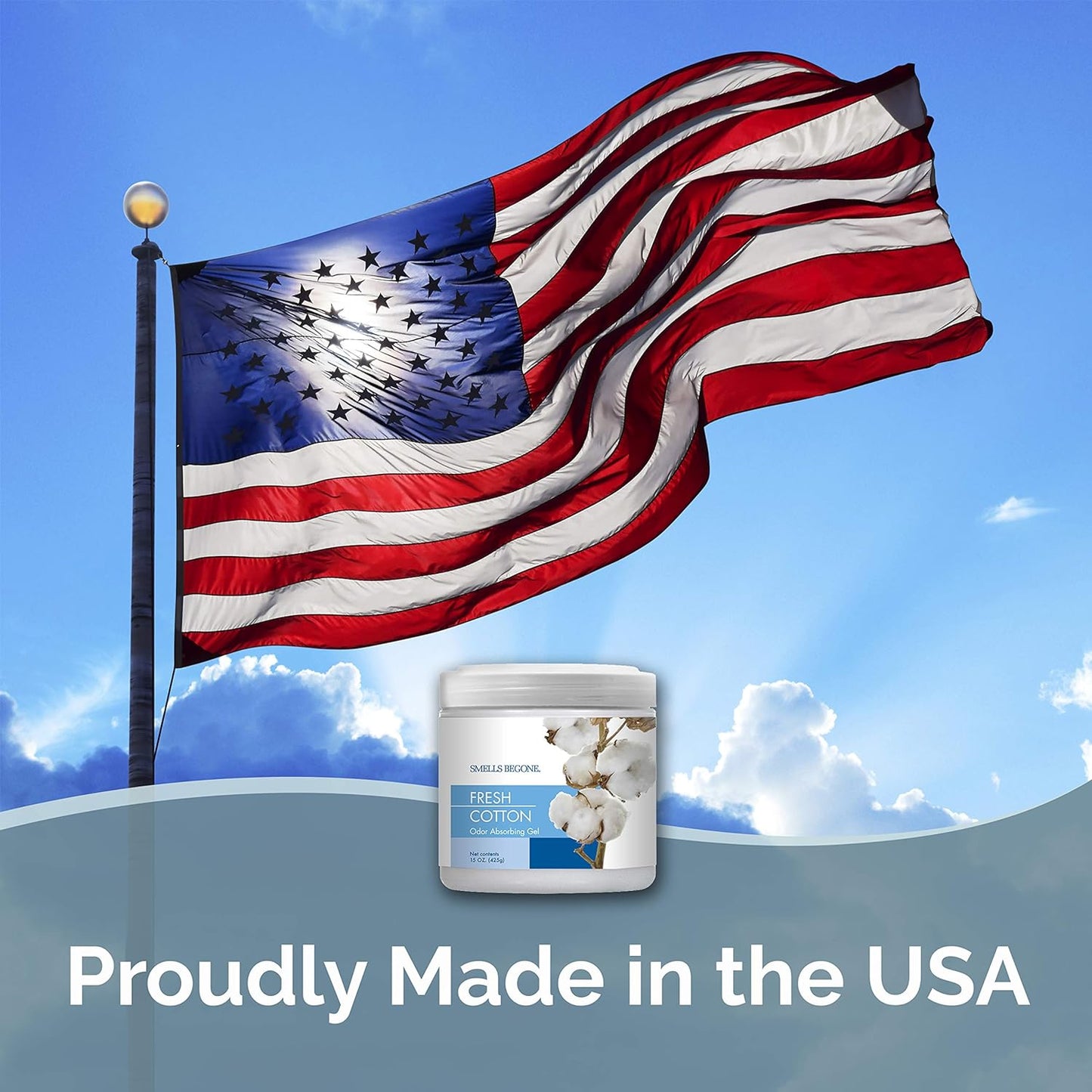 SMELLS BEGONE 15 oz Air Freshener Odor Absorber Gel - Absorbs Odor from Bathrooms, Cars, Pet Areas, Boats and RVs - Made with Essential Oils - Fresh Cotton Scent