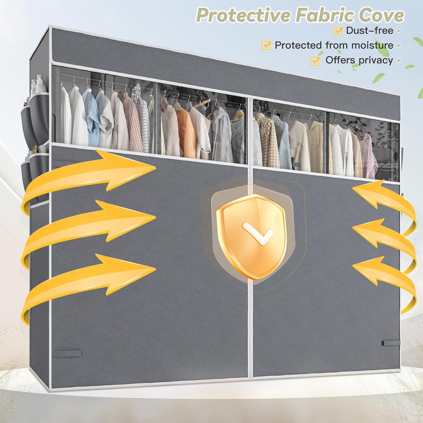 Raybee Clothes Rack with Cover,1150LBS Heavy Duty Clothing Rack for Hanging Clothes,Adjustable Portable,18" D x 76" W x 77" H,Black