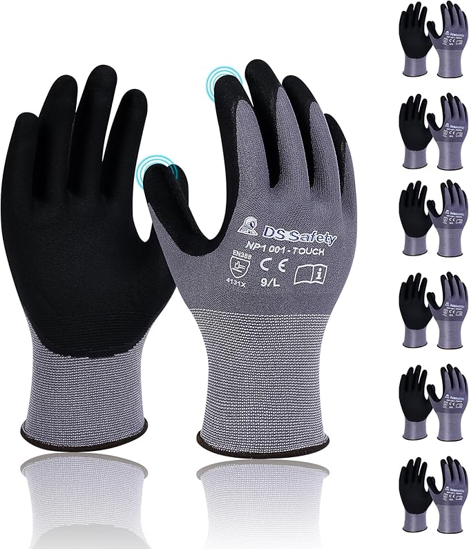 NP1001 Safety Work Gloves Comfort Stretch Fit Power Grip Smart Touch Durable Foam Coated