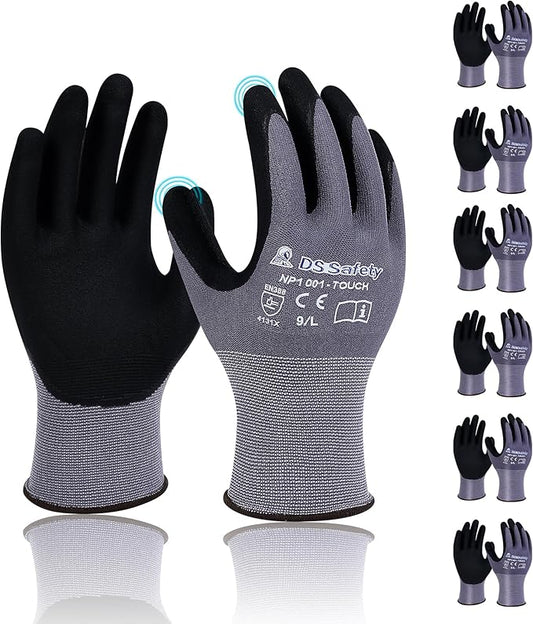 NP1001 Safety Work Gloves Comfort Stretch Fit Power Grip Smart Touch Durable Foam Coated