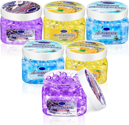 6 Pcs Air Freshener Gel Beads Bulk Odor Eliminator Beads Odor Removing Gel for Home, Bathrooms, Cars, Boats, RVs, Pet Areas, Room, Toilet 8 oz (Blue Ocean, Yellow Lemon, Purple Lavender)