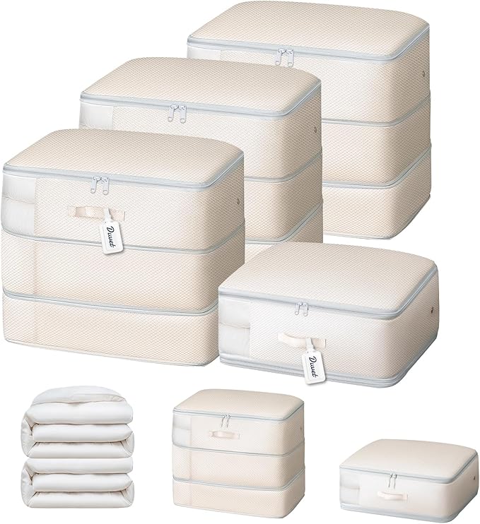 DIMJ Comforter Storage Bag - Large Capacity Ultra Space Saving Self Compression Organize for Duvet, Pillow, Bedding, Blanket Storage Organizer Nylon Compression Bags