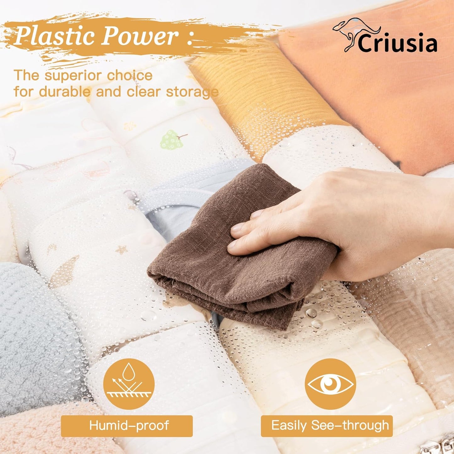 Criusia Under Bed Storage Bins with Clear PVC Lids – 2 Pack Large Underbed Organizers with Heavy-Duty Handles, Reinforced with 800G PP Panels & 80G Non-Woven Fabric – Waterproof & Foldable, Beige