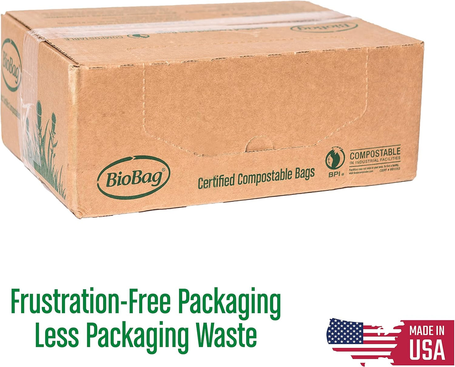 BioBag (USA) The Original Compostable Bag, 48 Gallon, 80 Count, 100% Certified Compostable Trash Bag Liners for Food Waste, Extra Strong and Durable, Trash Bag