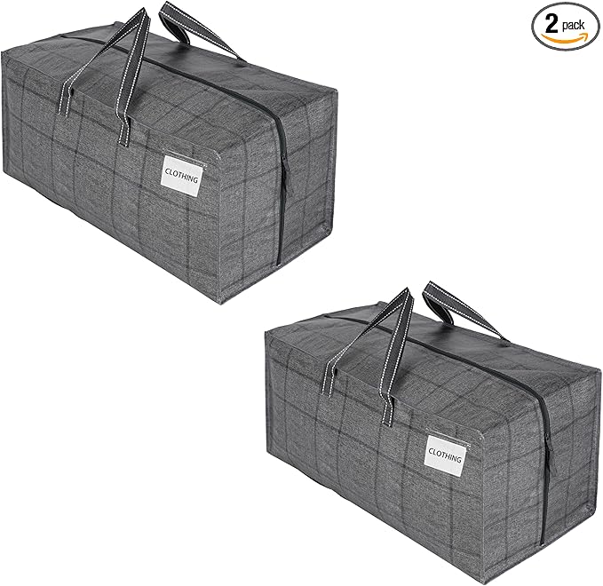 VENO 2 Pack Moving Bags w/Backpack Straps, Heavy Duty, Moving Boxes Alternative, Packing Supplies, Large Storage Totes for Dorm Room Essentials with Zipper for Clothes (Windowpane, 2 Pack)