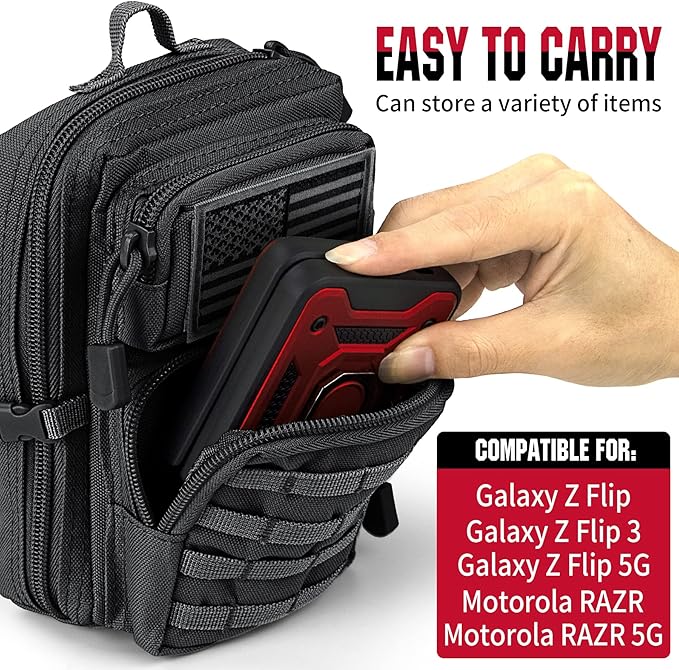 bvya Tactical Molle EDC Utility Pouch Compact Tool Pouch Mini Waist Bag Crossbody Backpack-Design Phone Pouch with Shoulder Strap Flag Patch and D-Rings