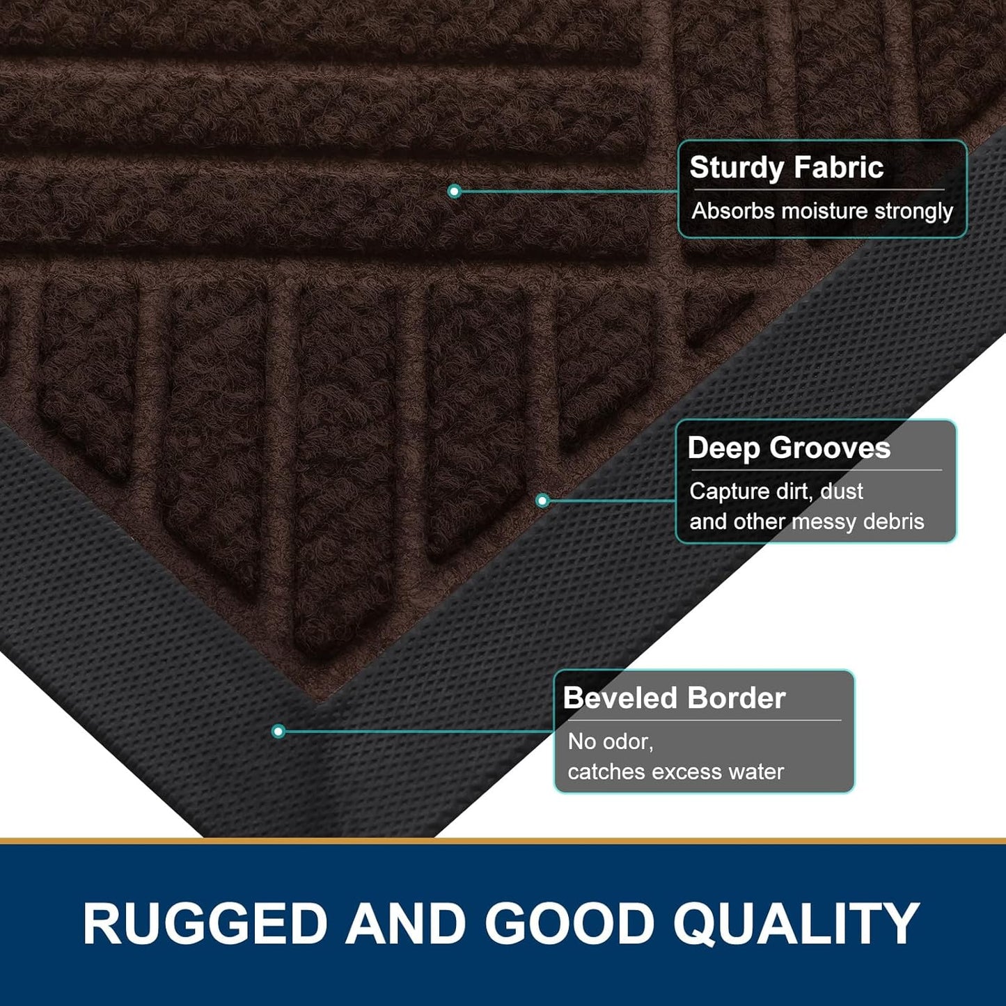 Smiry Front Door Mat Outside Entrance, Heavy Duty Outdoor Indoor Natural Rubber Doormat, Non Slip, Trap Dirt and Moisture, Easy Clean, Low Profile Patio Porch Entryway Mat, 29.5x17, Pure Brown