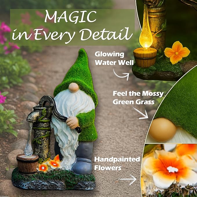 Water Pump Gnome Decorations for Yard/Lawn/Patio/Deck Outdoors Decor – Weatherproof Garden Statue – Fun Spring Summer Charming Gnomes Gifts for Women (Forest Green) and home - Fall Deals/Clearance