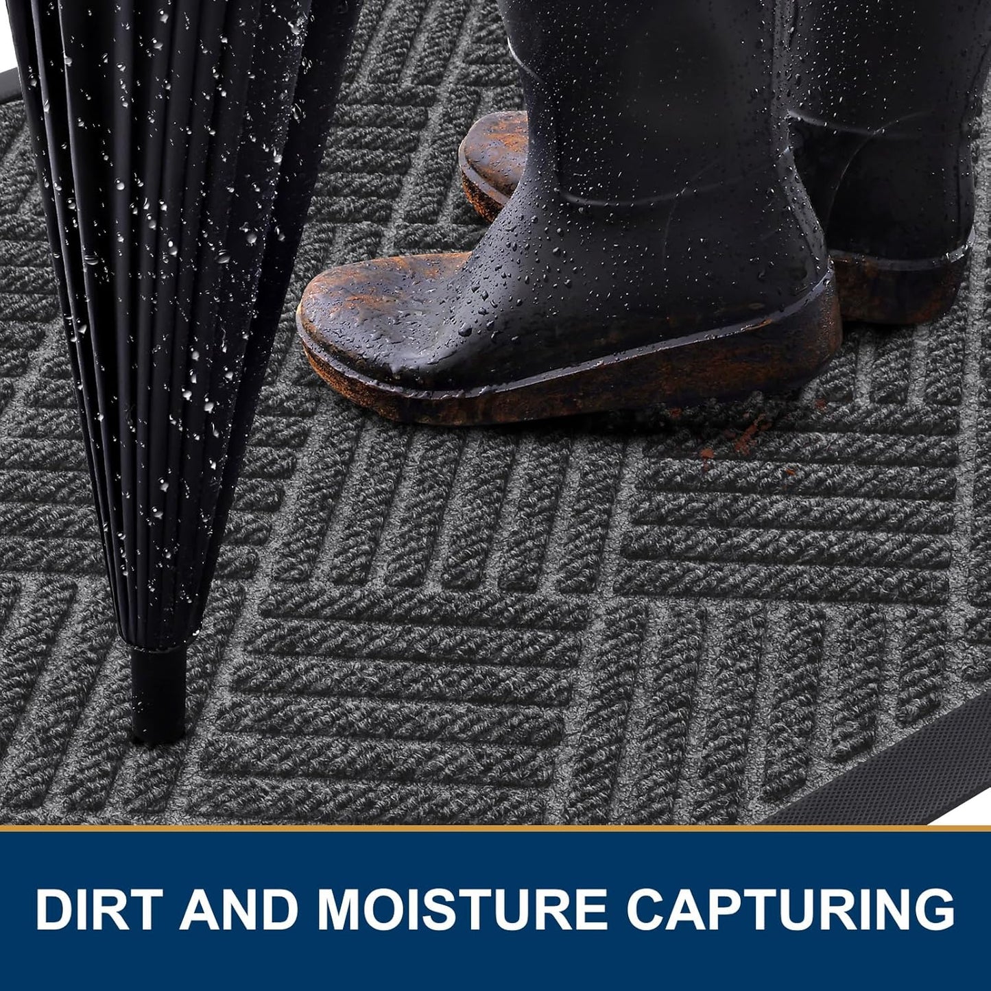 Smiry Front Door Mat Outside Entrance, Heavy Duty Outdoor Indoor Natural Rubber Doormat, Non Slip, Trap Dirt and Moisture, Easy Clean, Low Profile Patio Porch Entryway Mat, 47x32, Light Grey