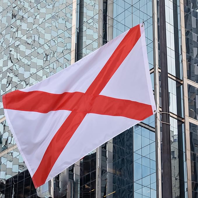 Alabama State Flag 4x6 Ft, Deluxe Embroidered Heavy Duty Polyester Durable AL Outside Flags, Indoor/Outdoor with Sewn Stripes and Brass Grommets