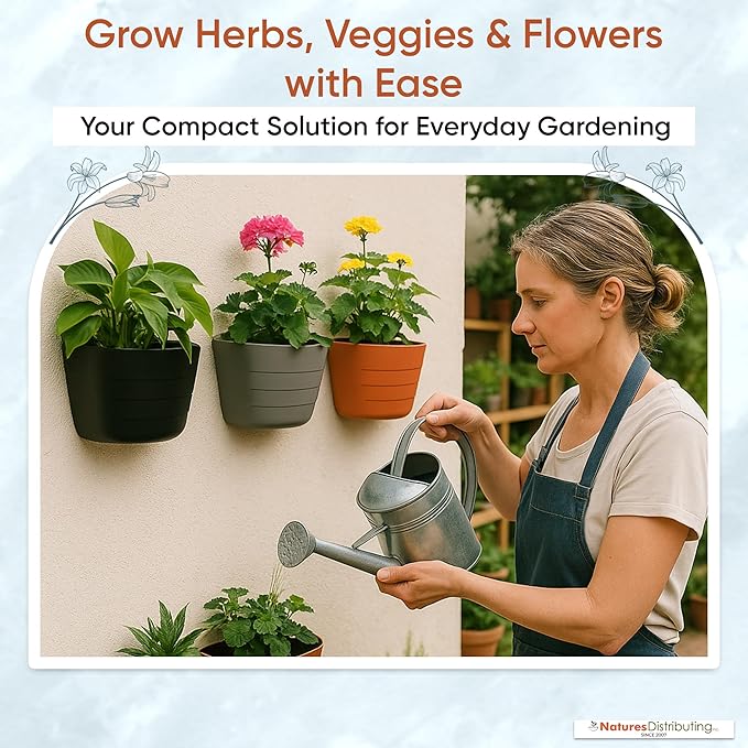 Terracotta Wall Planter – Self-Watering Hanging Garden Planter Indoor & Outdoor, 12 Inch Pot with Planter Grid for Flowers, Vegetables & Herbs – UV-Resistant, BPA-Free