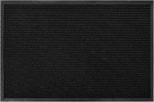 fani Heavy Duty Jet Black Striped Floor Door Mats Entryway Mats Outdoor Indoor Entrance Doormat Waterproof Low Profile Home Rug with Anti-Skid Rubber Back (Jet Black, 23" x 35")