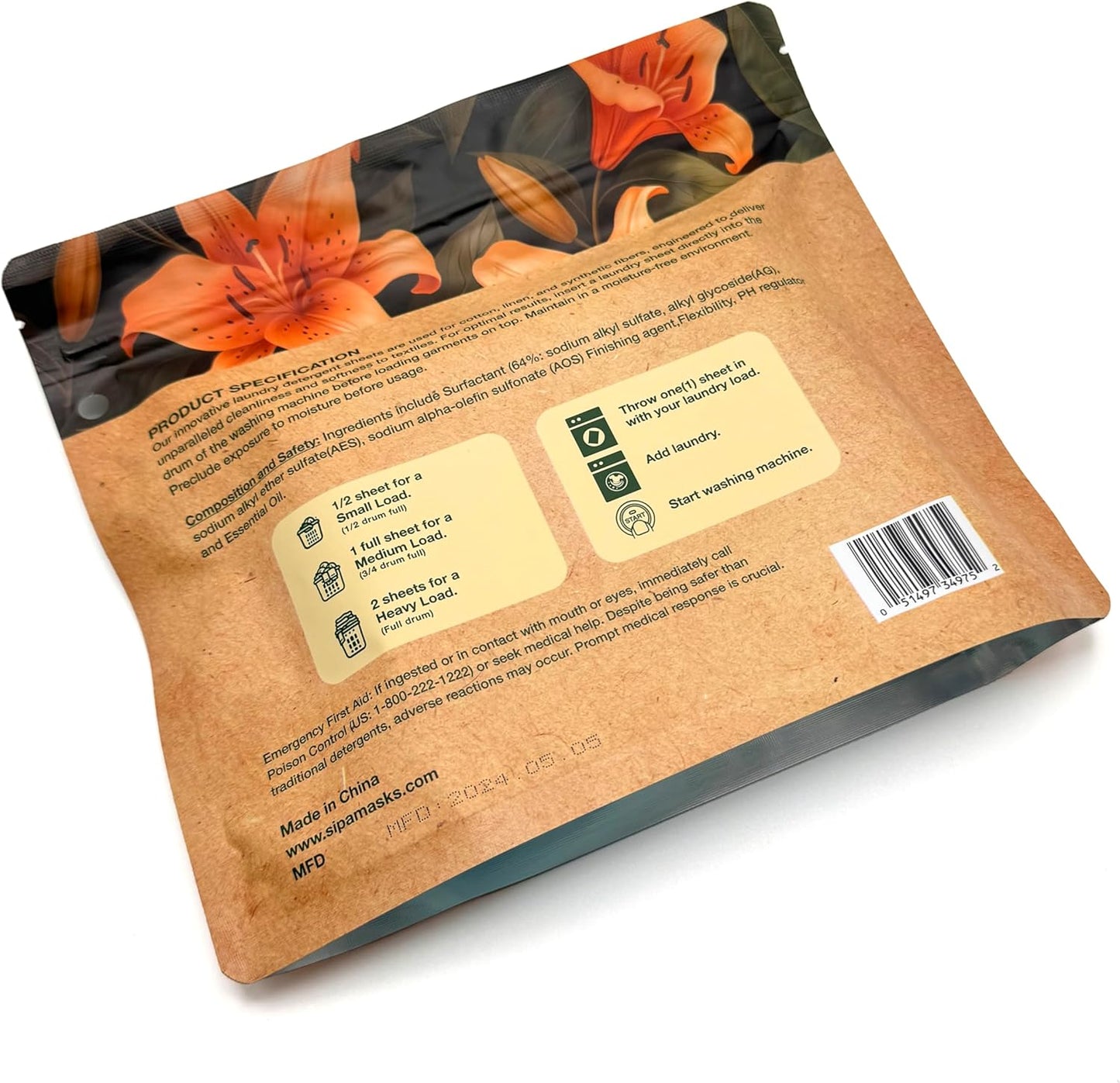 Pack of 5 SIPA Laundry Detergent Sheets Bag - 30 Sheets, Up to 60 Loads, Lily of the Valley Scent, Phosphorus-Free, High Efficiency, (30 Count (Pack of 5))