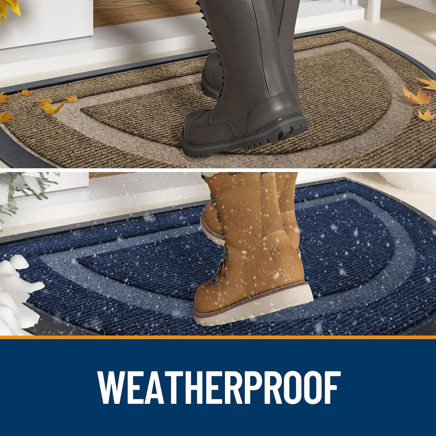 OLANLY Half Circle Door Mat Indoor Outdoor Entrance Welcome, Waterproof All-Season, All-Weather Doormat, Sturdy Natural Rubber, Low Profile, Easy Clean Patio Porch Entryway Mat, 47x32, Wine Red