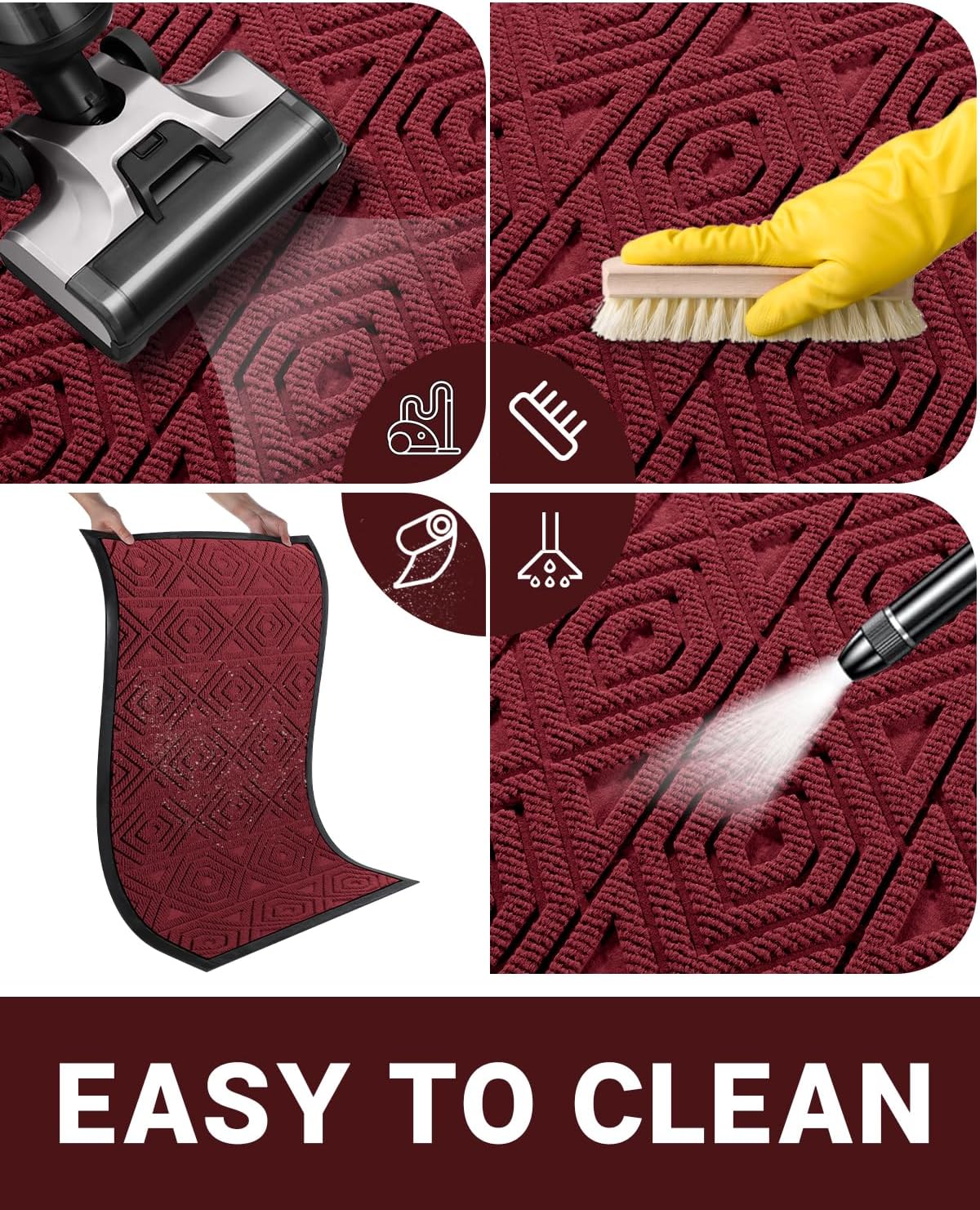 Yimobra Door Mat, Outdoor Indoor Entrance Welcome Mat, Heavy Entry Front Door Mat, Stain & Fade Resistant, Low Profile, Sturdy Rubber, Easy Clean Patio Floor Mat, Waterproof, 36 x 24, Wine Red