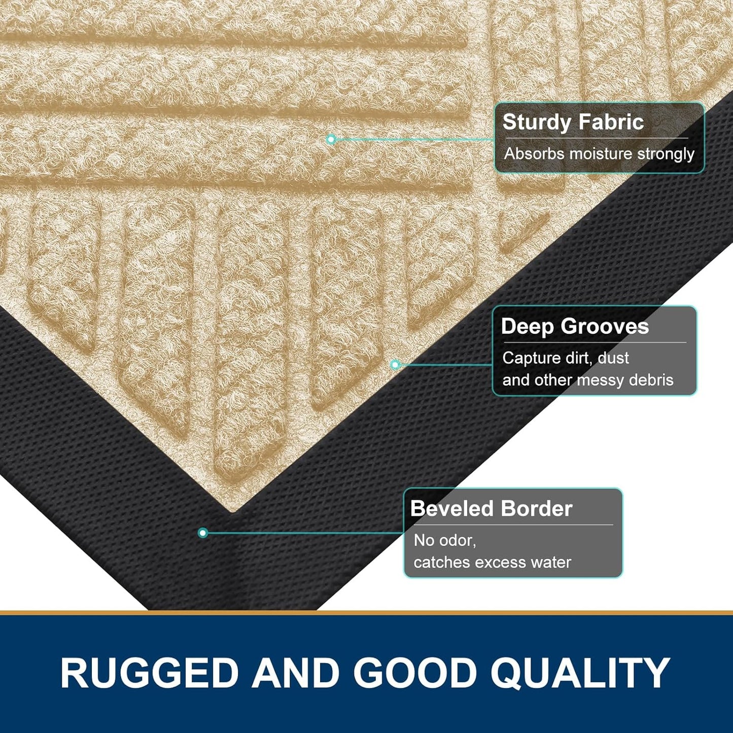 Smiry Front Door Mat Outside Entrance, Heavy Duty Outdoor Indoor Natural Rubber Doormat, Non Slip, Trap Dirt and Moisture, Easy Clean, Low Profile Patio Porch Entryway Mat, 71x23, Beige