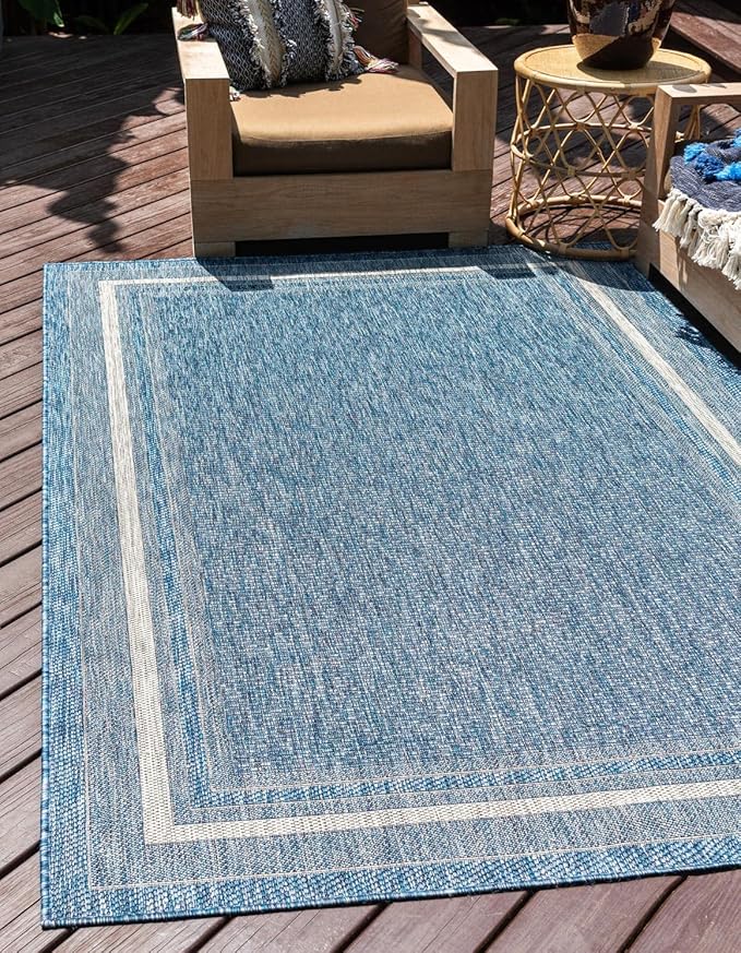Unique Loom Outdoor Border Collection Area Rug - Soft Border (5' 3" x 7' 1" Rectangle Blue/Ivory)