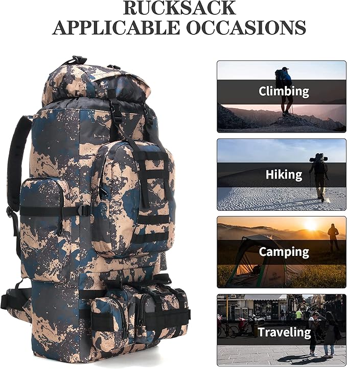 100L Camping Hiking Backpack,Molle military Tactical rucksack backpack,Waterproof Lightweight Hiking Backpack (BlueCp)
