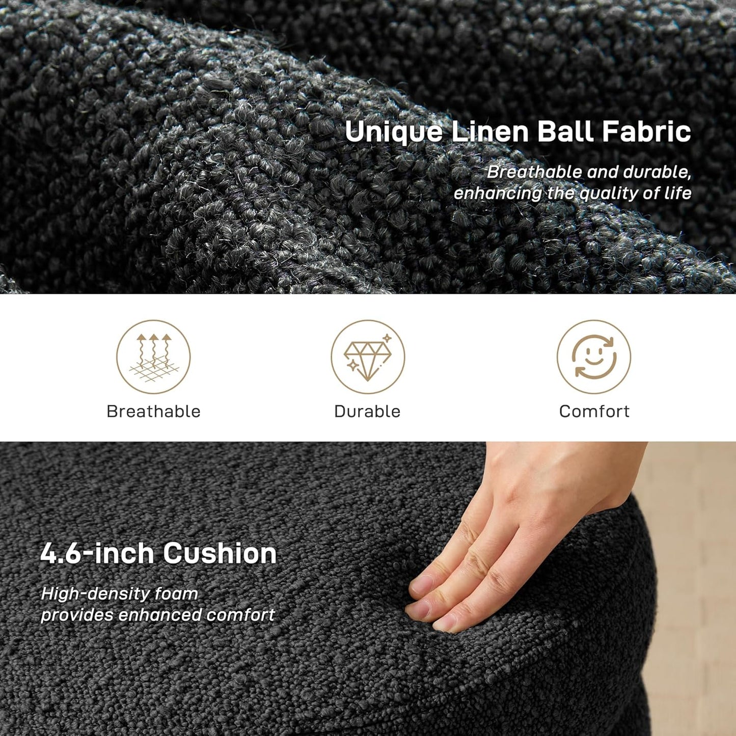 Round Ottoman with Storage Boucle Ottoman Stool with Storage Removable Lid for Living Room Modern Vanity Sorage Stool Foot Rest Bedroom Dorm Gifts Set of 2 (Black)