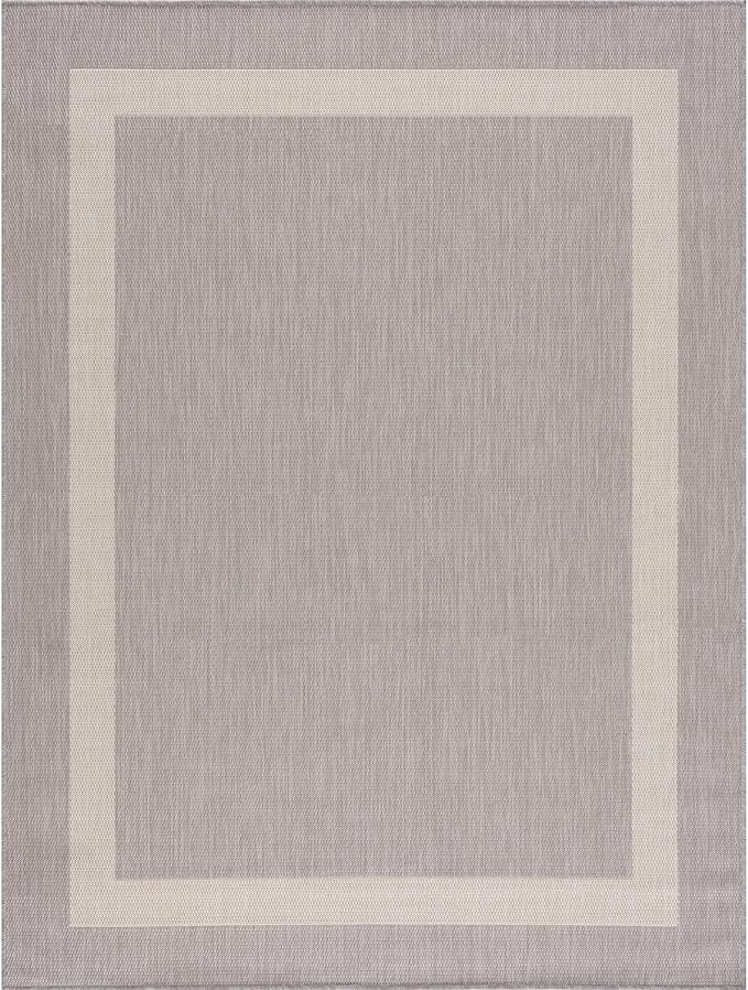 CAMILSON Outdoor Rug 6x9,Modern Outside Rugs for Patios Porches Waterproof Durable Washable Non-Shedding, Easy-to-Clean Indoor Outdoor Area Carpet (6 x 9, Bordered - Gray/White)