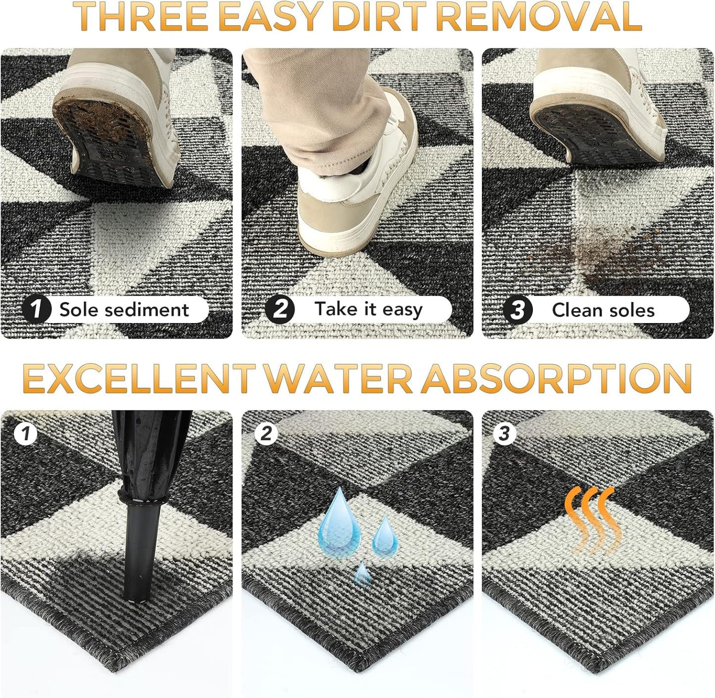 hicorfe Indoor Doormat,24"x35" Front Back Door Mat Rubber Backing Non Slip Door Mats,Low-Profile Absorbent Resist Dirt Entryway Doormat Inside Floor Mats for Entrance