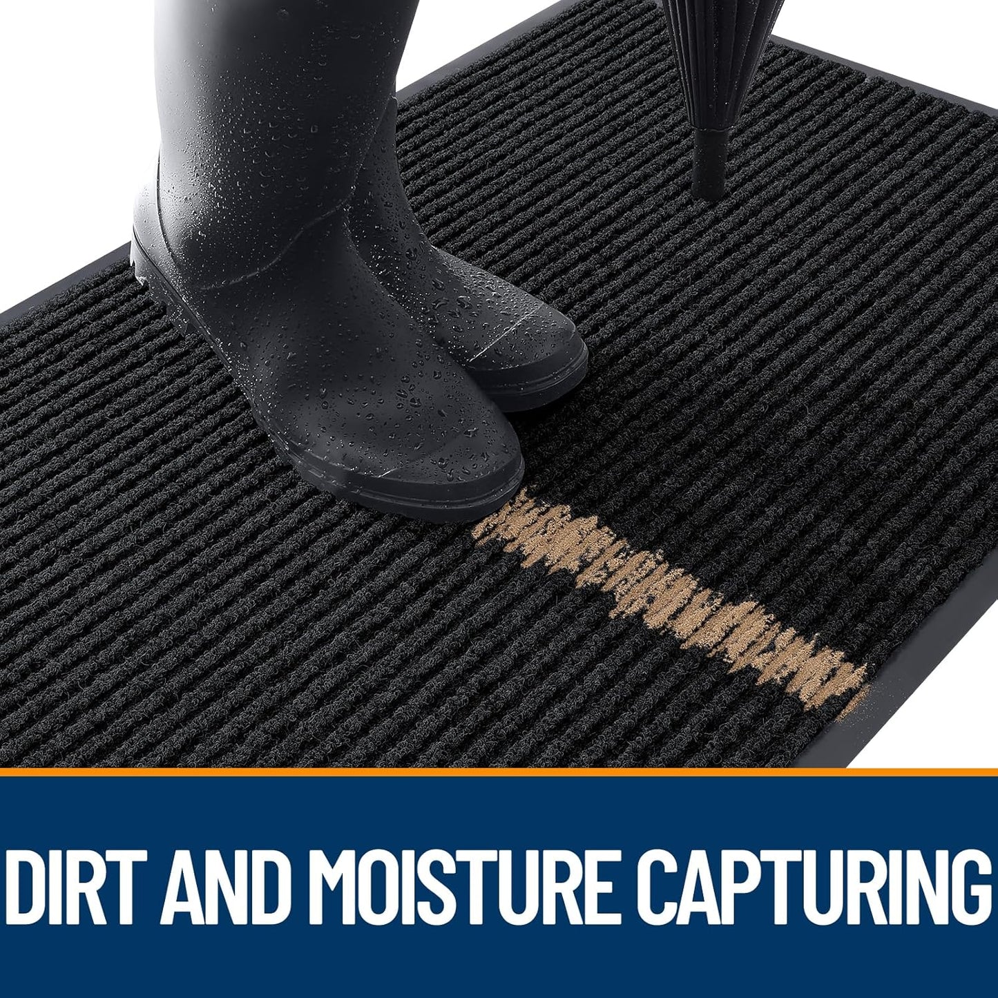 OLANLY Front Door Mat Indoor Outdoor Entrance, Waterproof Heavy Duty Doormat, Fade Resistant, Low Profile, Easy Clean Patio Porch Welcome Floor Mats for Entry, 47x23, Black