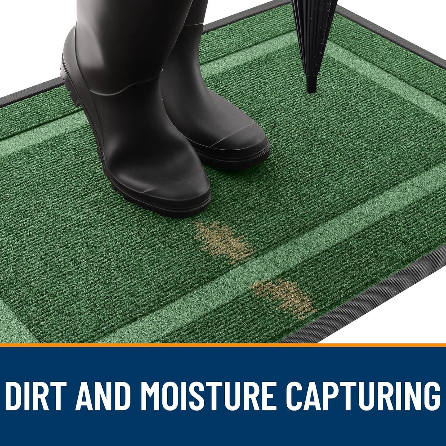 OLANLY Front Door Mat Indoor Outdoor Entrance, Waterproof All-Season, All-Weather Doormat, Sturdy Natural Rubber, Fade Resistant, Low Profile, Easy Clean Patio Porch Entryway Mat, 47x17, Green