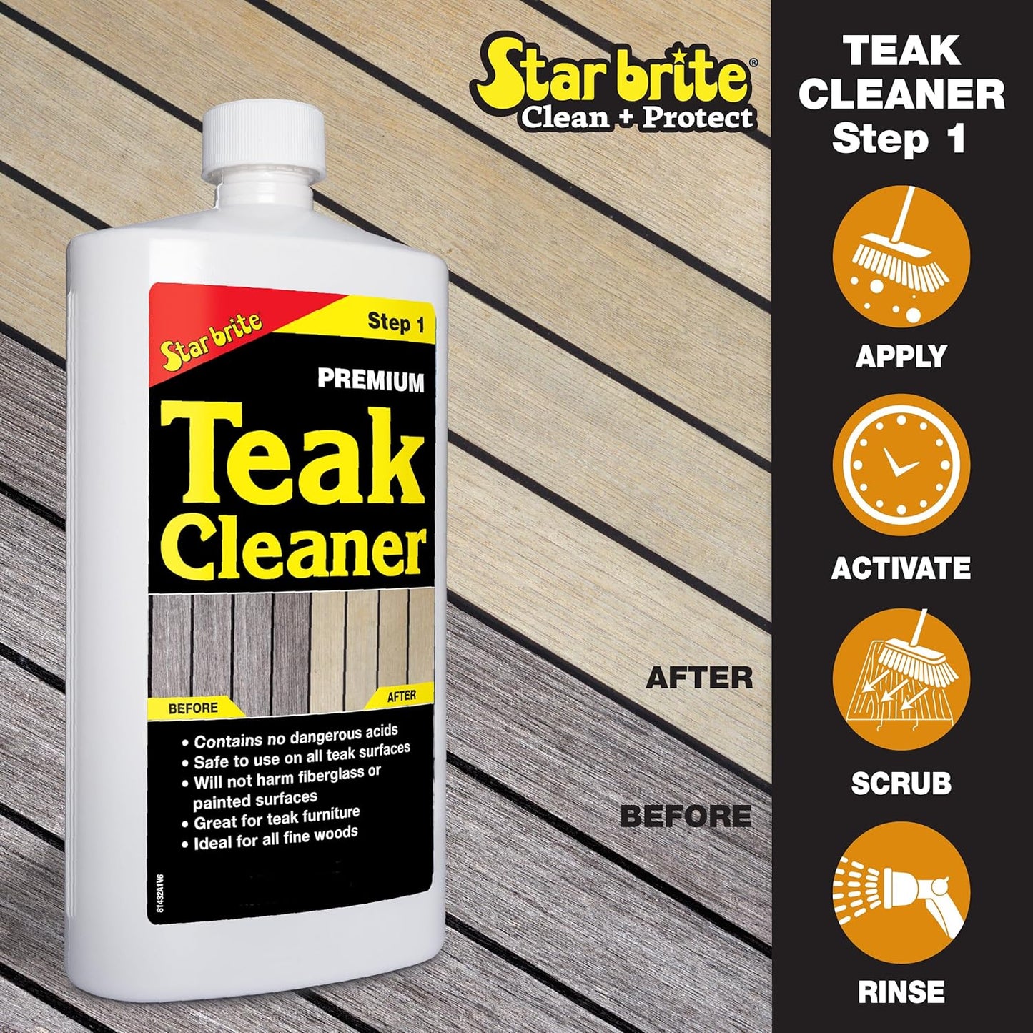 STAR BRITE Teak Kit - Restore Decks, Patio, Outdoor Furniture, Boats & Fine Wood - Marine Grade Teak Cleaner & Brightener Set With Premium Golden Teak Oil Finish - Renew, Refinish & Protect (081202)
