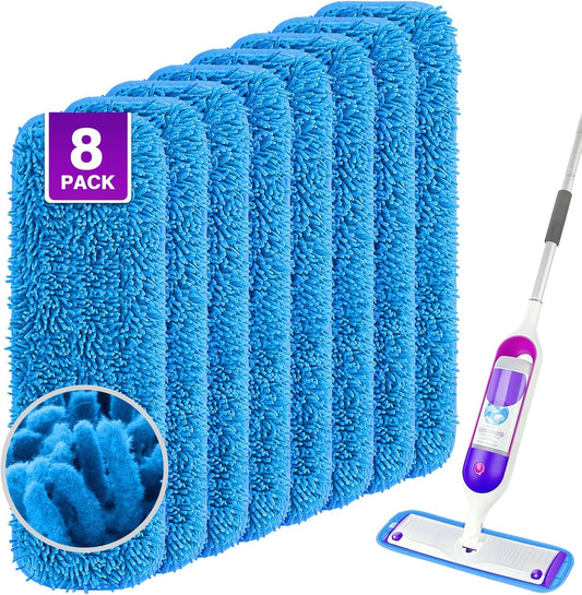 Reusable Mop Pads for Swiffer PowerMop, 8 Pack Microfiber Mop Pad Refill with Scrubber Strips for 13''-15'' SprayMop, Washable Mop Pads Use for Most Floor Types, Designed for Pets - Blue