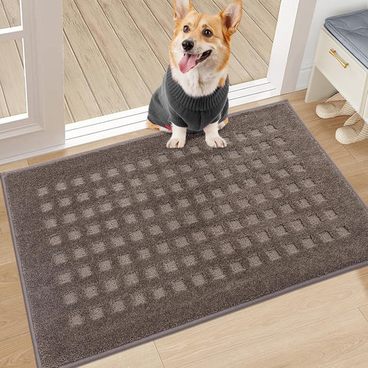 BEQHAUSE Waffle Door Mats Indoor 20"x32", Dog Mat for Muddy Paws Absorbent and Dirt Resist Floor Mats Non-Slip Washable Rugs for Entryway, Welcome Mat for Front Back Door, Muddy Wet Shoes, Brown