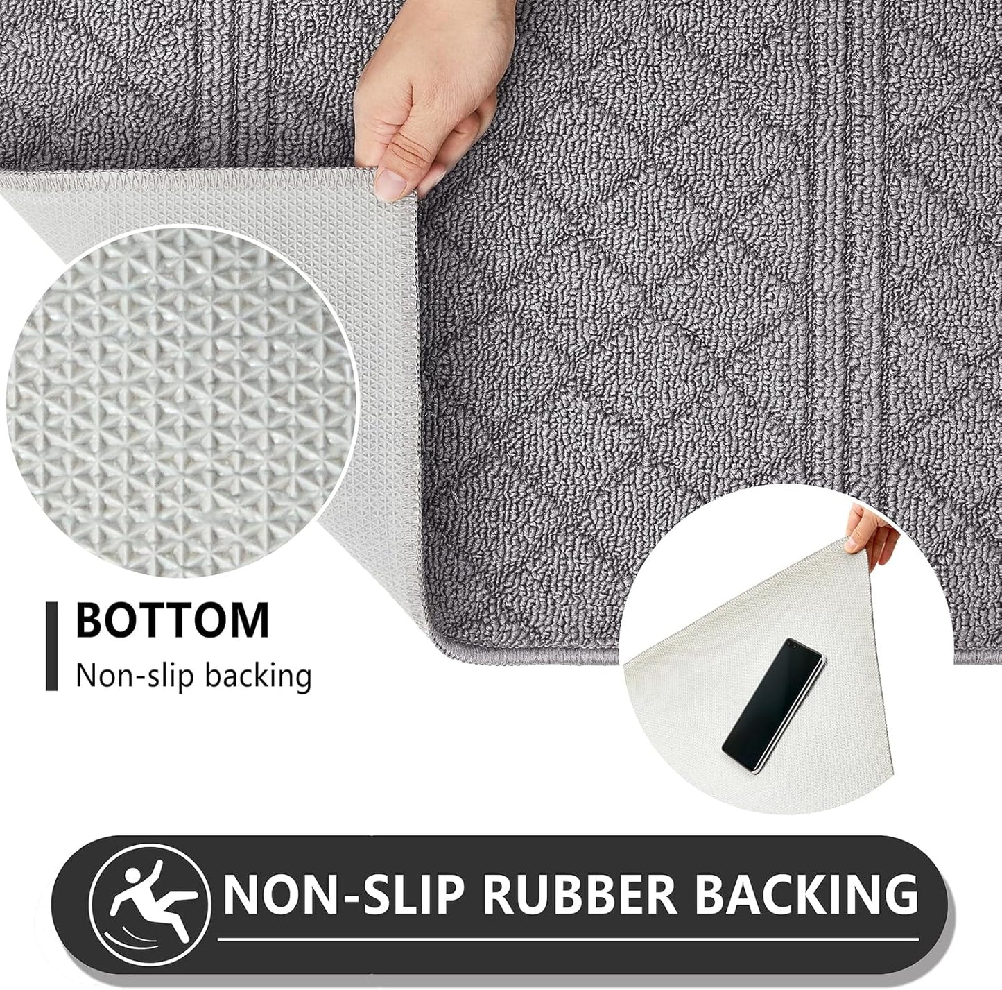 REFETONE Indoor Doormat, Front Back Door Mat 32"x48" Absorbent Rubber Backing Non Slip Door Mats, Low-Profile Resist Dirt Rugs, Machine Washable Door Rug Inside Floor Mat for Entryway, Light Grey