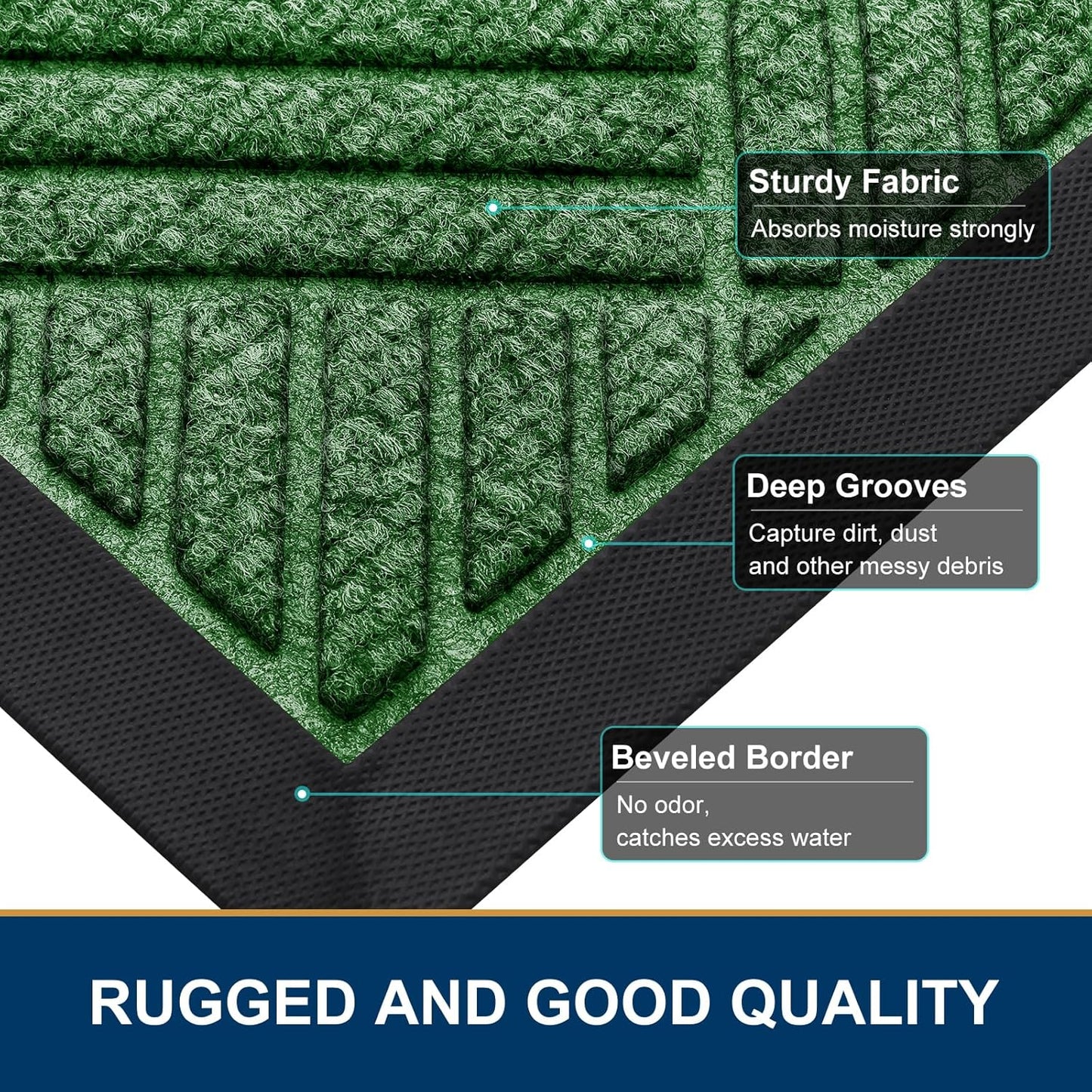 Smiry Front Door Mat Outside Entrance, Heavy Duty Outdoor Indoor Natural Rubber Doormat, Non Slip, Trap Dirt and Moisture, Easy Clean, Low Profile Patio Porch Entryway Mat, 71x23, Green