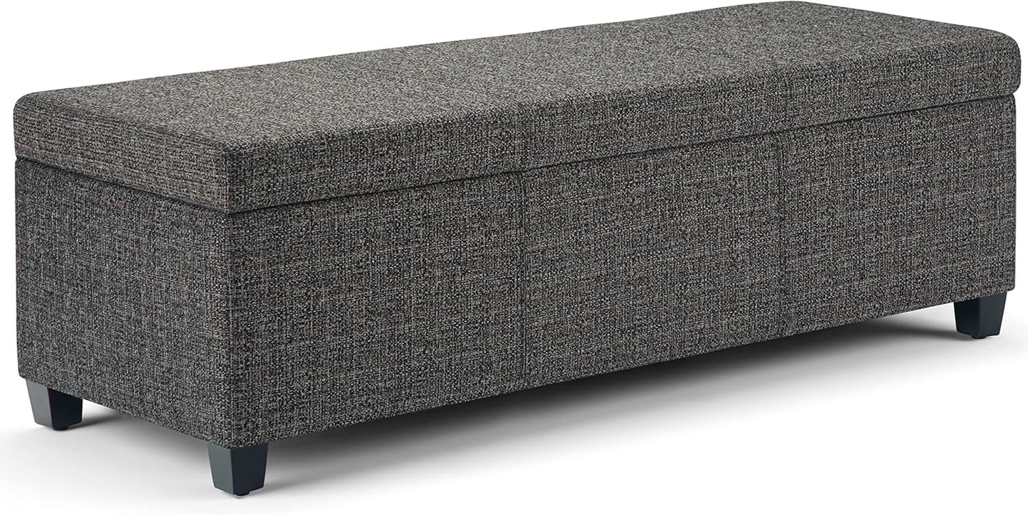 SIMPLIHOME Avalon 48 inch Wide Contemporary Rectangle Storage Ottoman Bench in Dark Grey Tweed Look Fabric, Assembled, For the Living Room, Entryway and Family Room