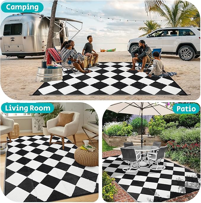 HEBE Outdoor Rug Waterproof 8x10, Reversible Plastic Straw Rug RV Camping Rug, Indoor Outdoor Patio Mat Clearance, Outside Carpet for Porch,Deck,Camper,Balcony,Backyard,Picnic