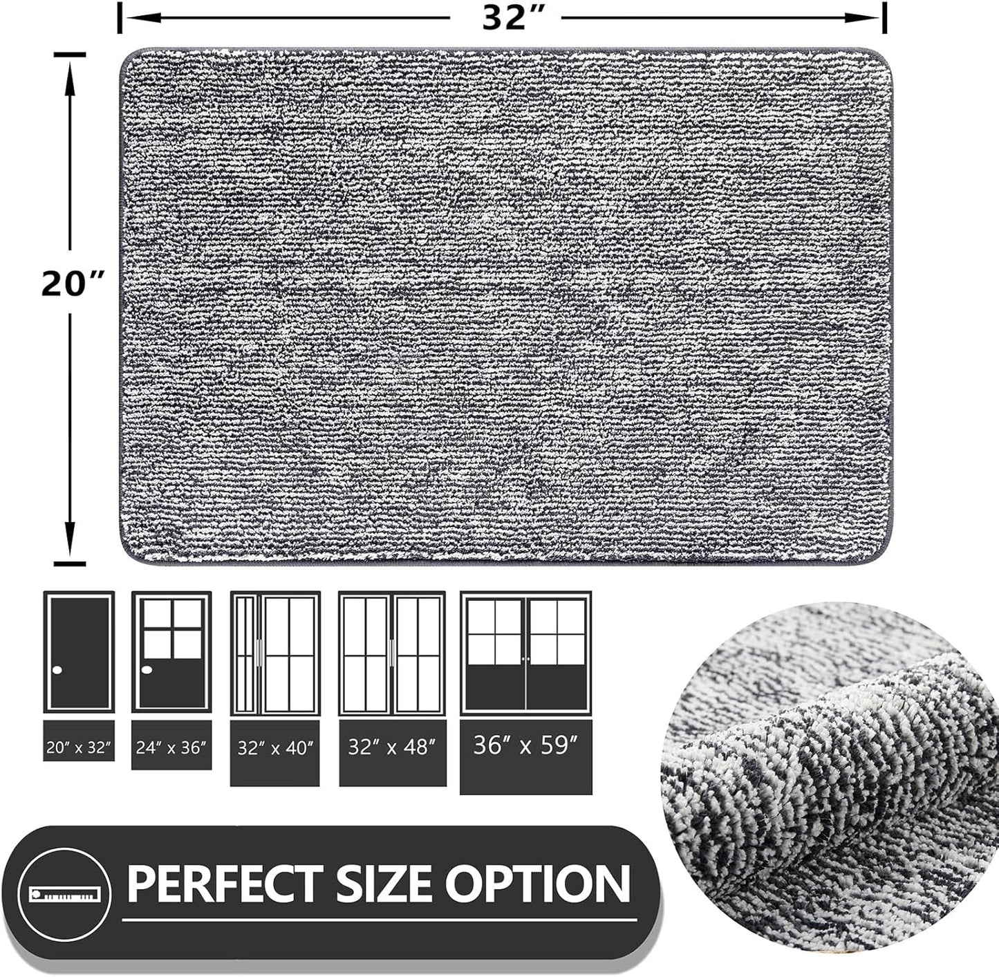 REFETONE Indoor Doormat, Front Door Mat 20"x32" Absorbent Rubber Backing Non Slip Back Door Mats, Washable Low-Profile Inside Floor Mat Door Rugs for Entryway, Resist Dirt Mud Mat for Dogs, Dark Grey