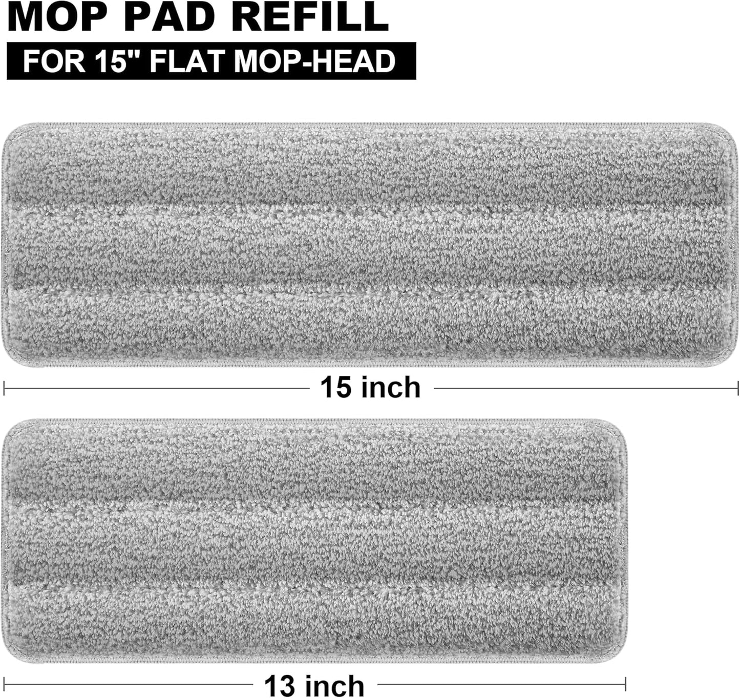 JOYMOOP Flat Mop Pads, Microfiber Mop Cleaning Pads, Washable Pads, Pads Replacement Flat Mop or Mop Bucket Set, Pack of 4 Refills 15inch - Grey and Stripe